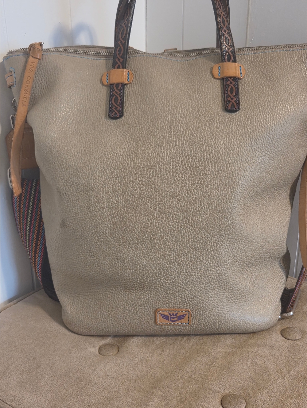 Consuela Taupe Pebbled Leather Hobo with Tan Accents